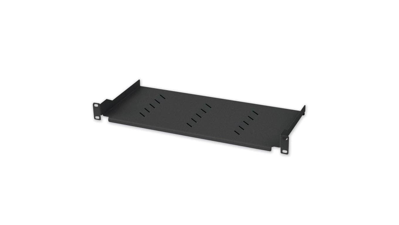 Półka 1U 150mm rack 19, 2 pkt mocowania, perforowana czarna
