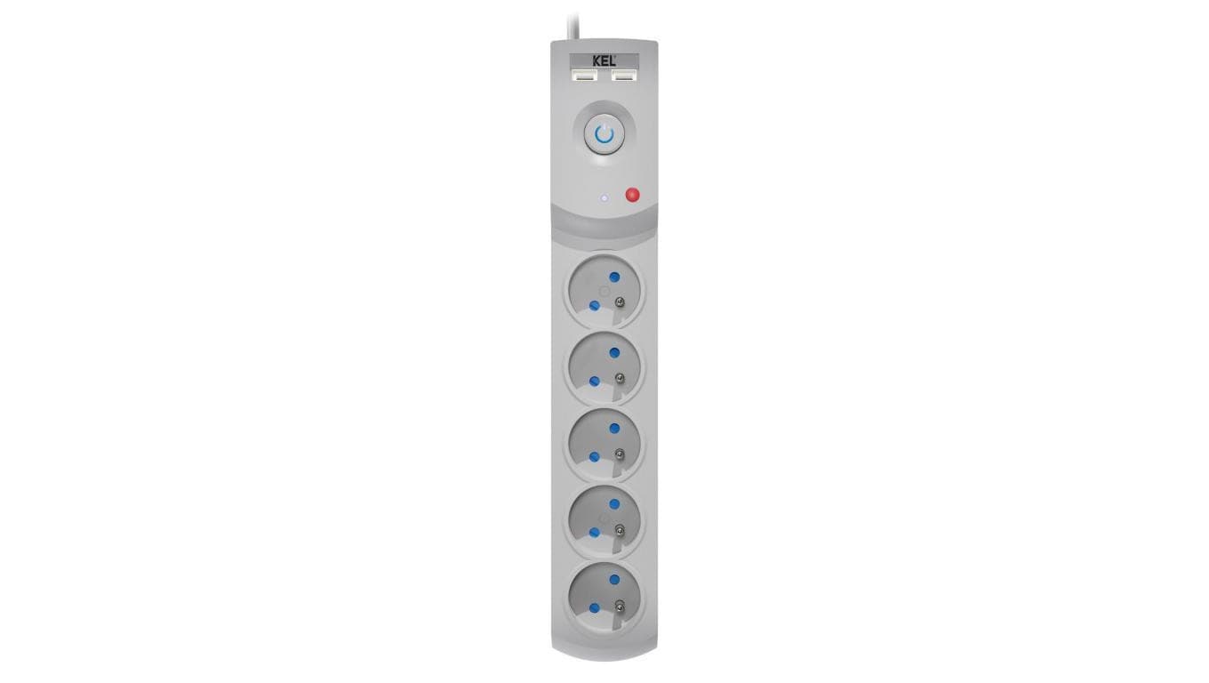 Przedłużacz przeciwprzepięciowy professional 5 gniazd 2xUSB 3m 10A 230V 2300W szary W-100041