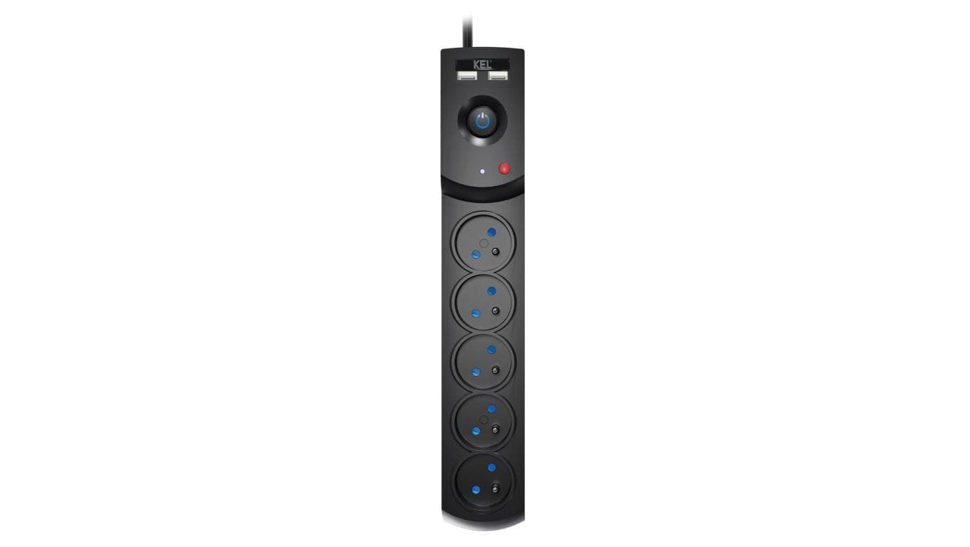Przedłużacz przeciwprzepięciowy professional 5 gniazd 2xUSB 5m 10A 230V 2300W czarny W-100045