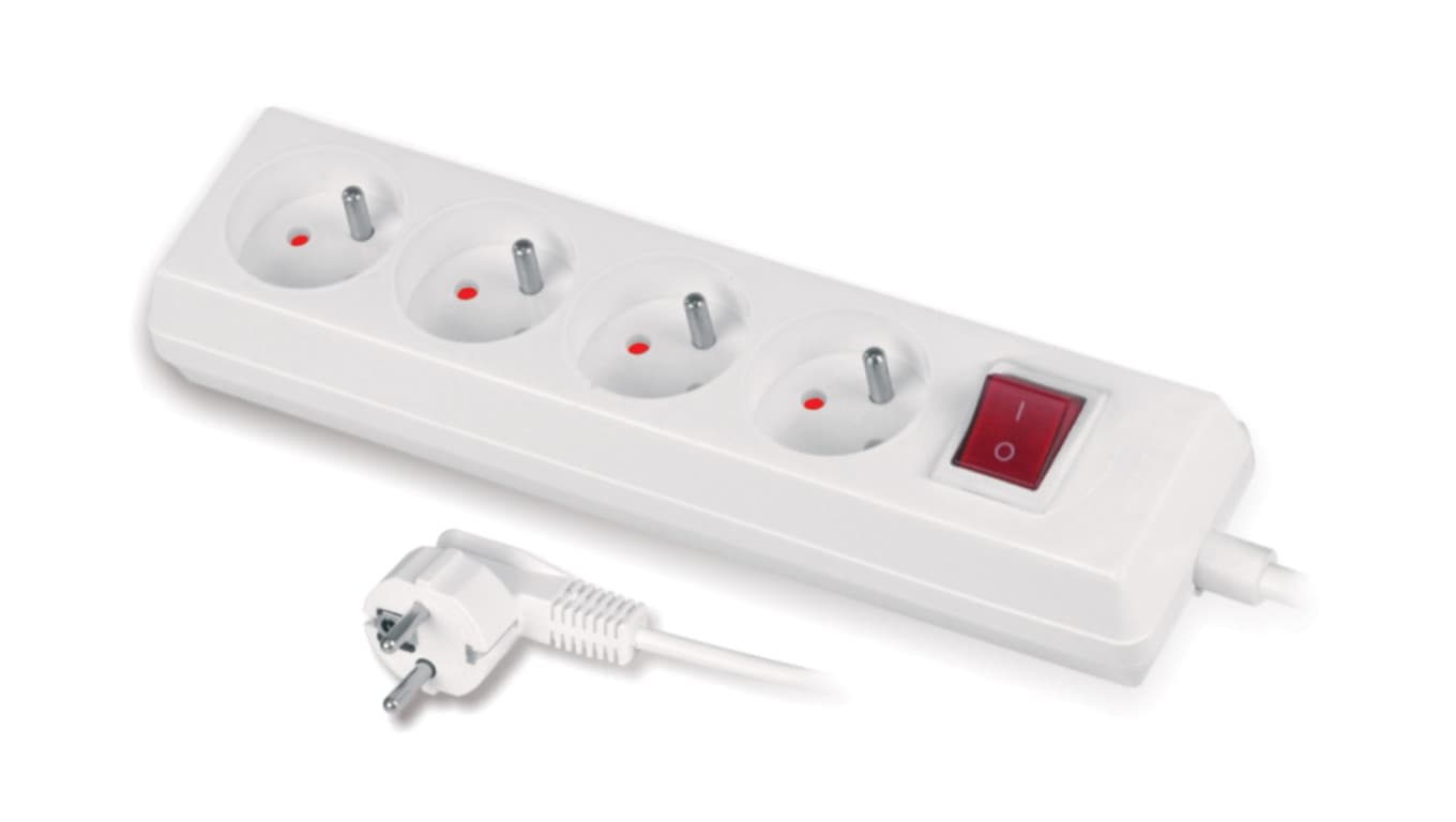 Przedłużacz z wyłącznikiem 4-gniazda z/u 10A 1,5m /OMY 3x1/ biały PS-470WS