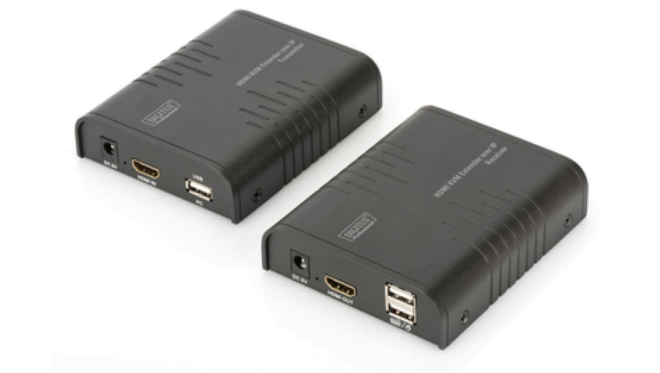 Przedłużacz/Extender KVM (HDMI+USB) do 120m po Cat.5e UTP lub IP, 1080p FHD 60Hz audio (zestaw) DS-55202