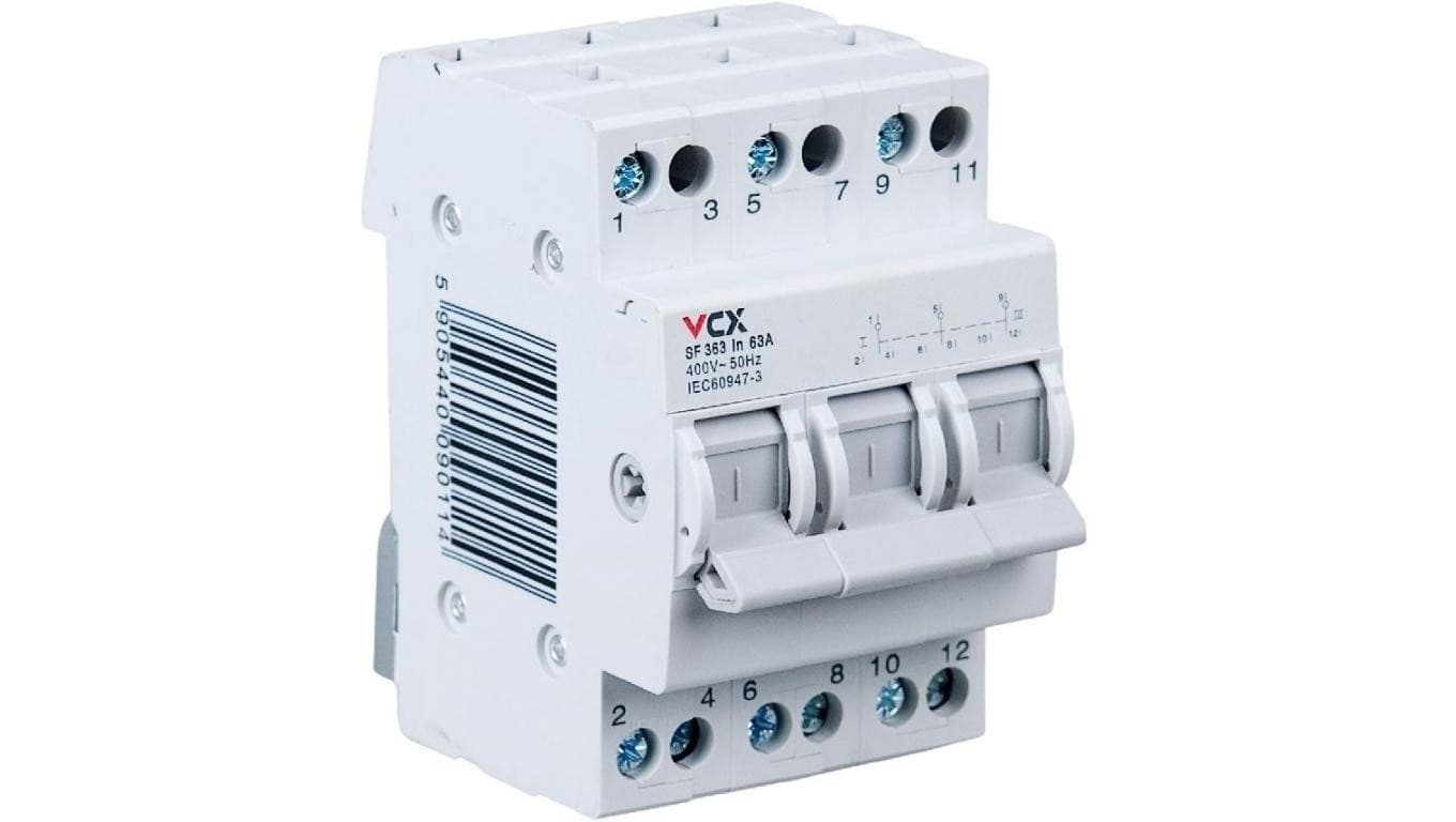 Przełącznik modułowy instalacyjny wyboru zasilania sieci 1-0-2 3P 63A SF463 VCX 73.0453