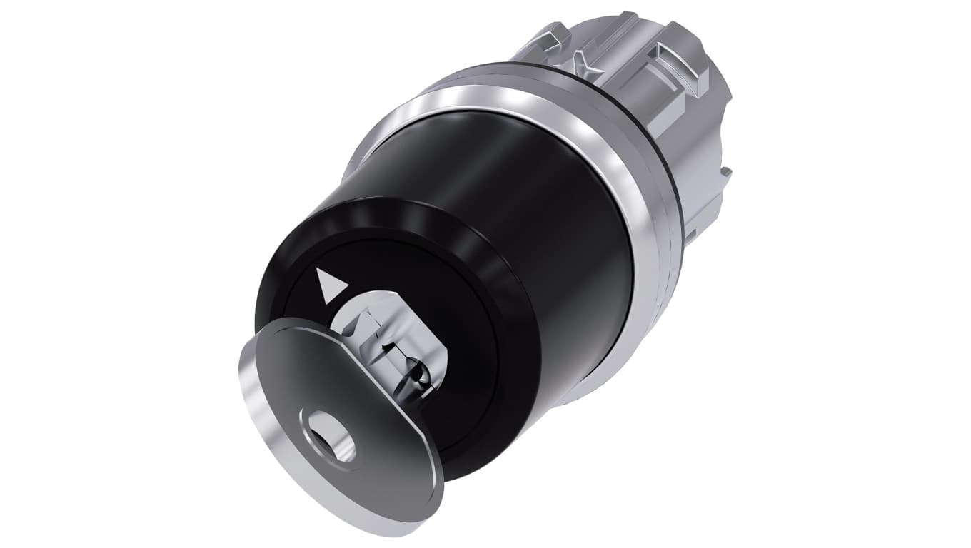 Przełącznik z kluczem Siemens 22mm okrągły metal błyszczący nr zamka SSG10 2 poz. O-I monost. kąt zał. 90st. 3SU1050-5BF11-0AA0