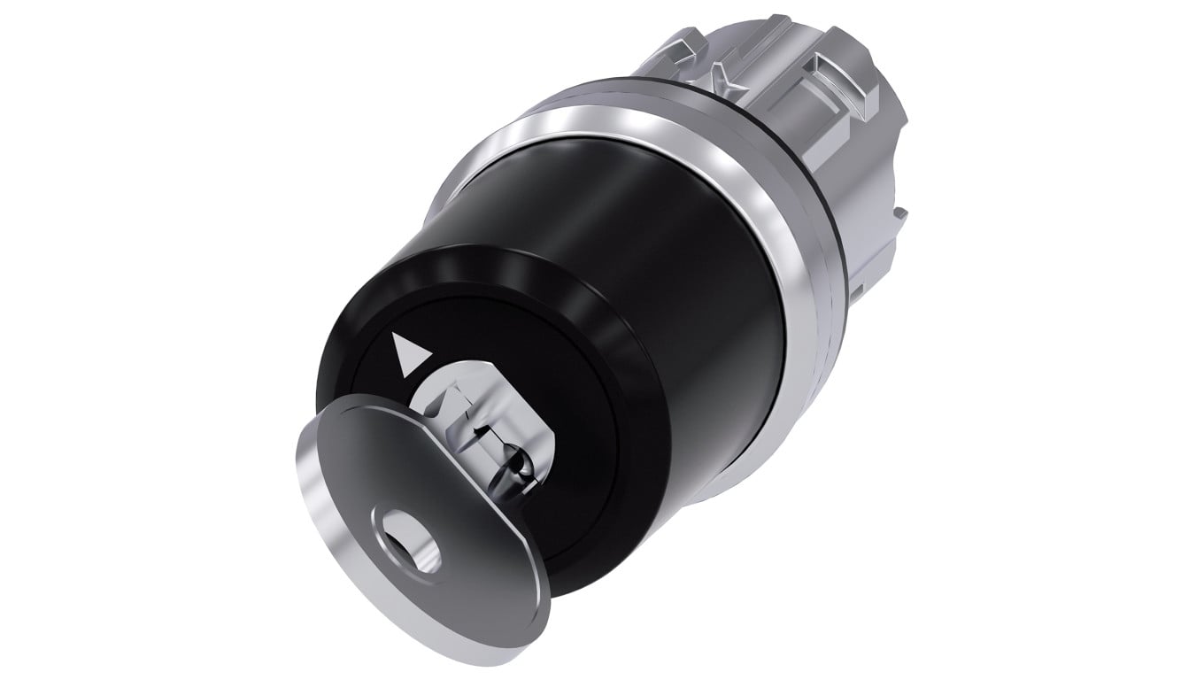 Przełącznik z kluczem Siemens 22mm okrągły metal błyszczący nr zamka SSG10 2 poz. O-I monost. kąt zał. 90st. 3SU1050-5BF11-0AA0