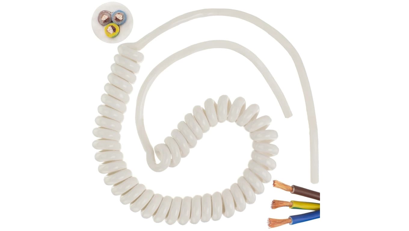 Przewód OMY spiralny H03VVH8-F 3x1 0,8m / 3,9m biały