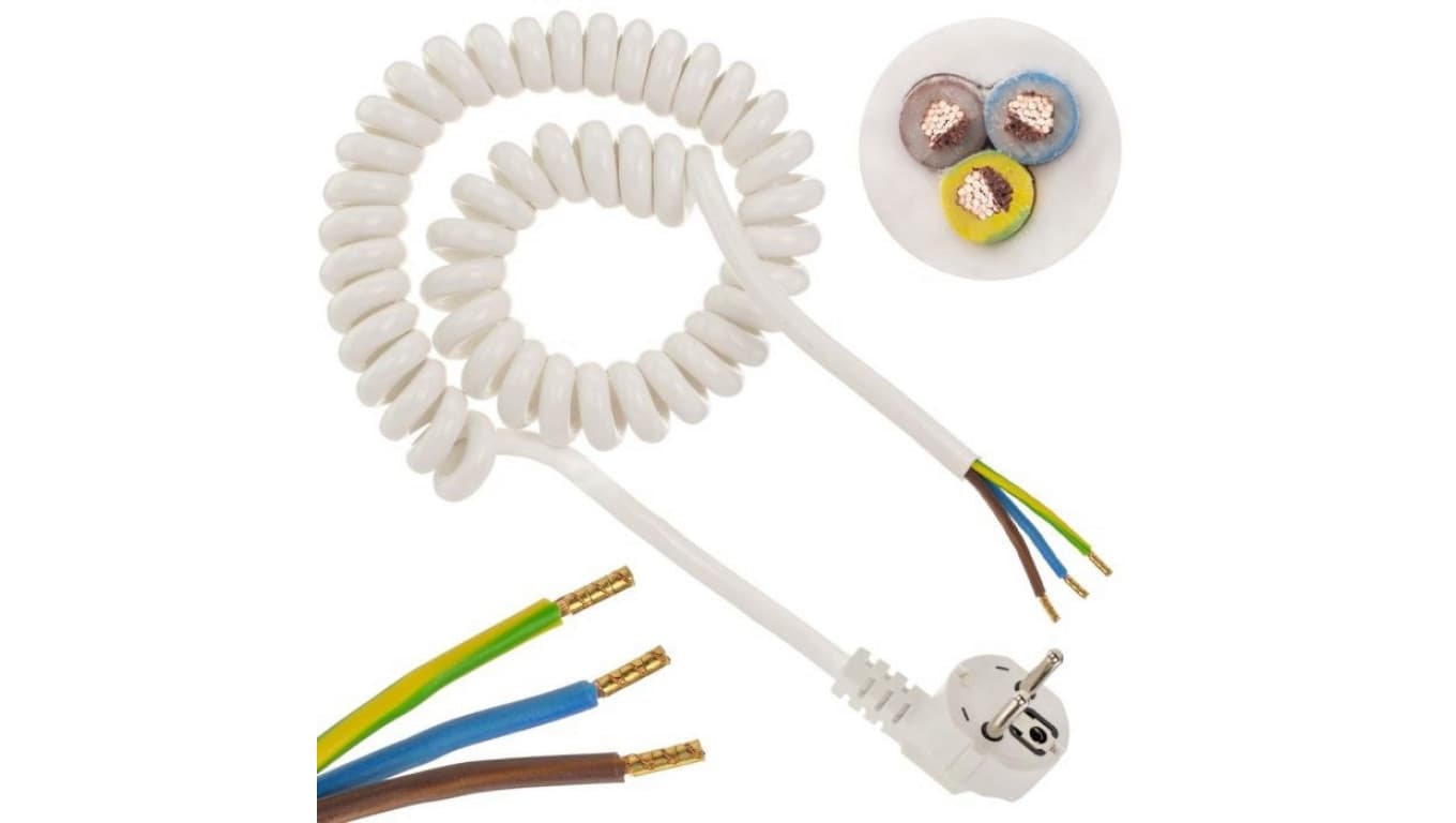 Przewód OMY spiralny H03VVH8-F z wtyczką 3x1 0,62m / 4m biały