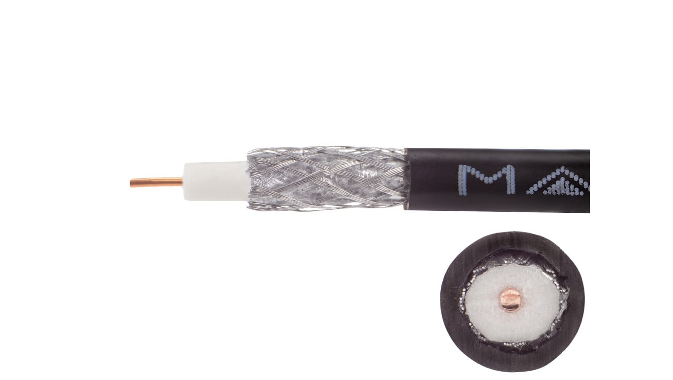 Przewód koncentryczny zewnętrzny żelowany 75ohm RG6 1,02/4,57/6,8 Cu czarny Maxcable /100m/