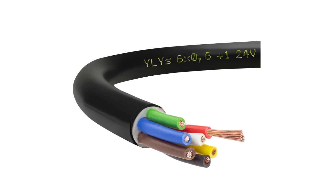 Przewód przyczepowy samochodowy YLYs 6x0,6 + 1x1 24V Elektrokabel /50m/