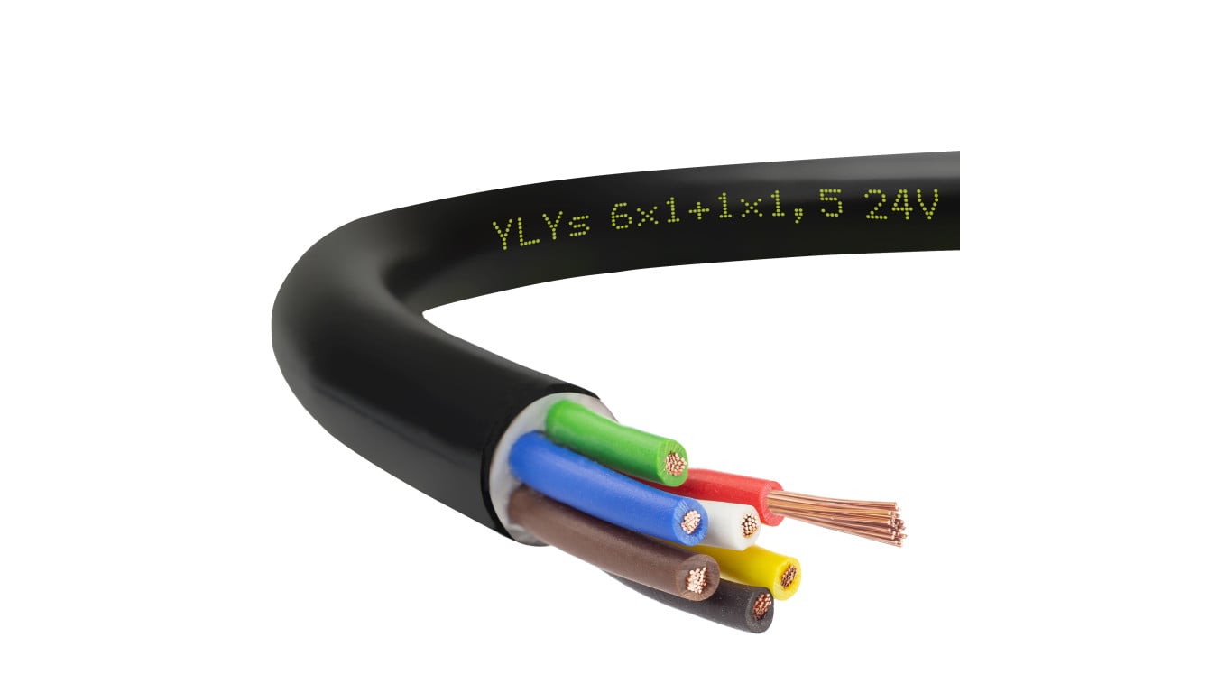 Przewód przyczepowy samochodowy YLYs 6x1 + 1x1,5 24V Elektrokabel /50m/
