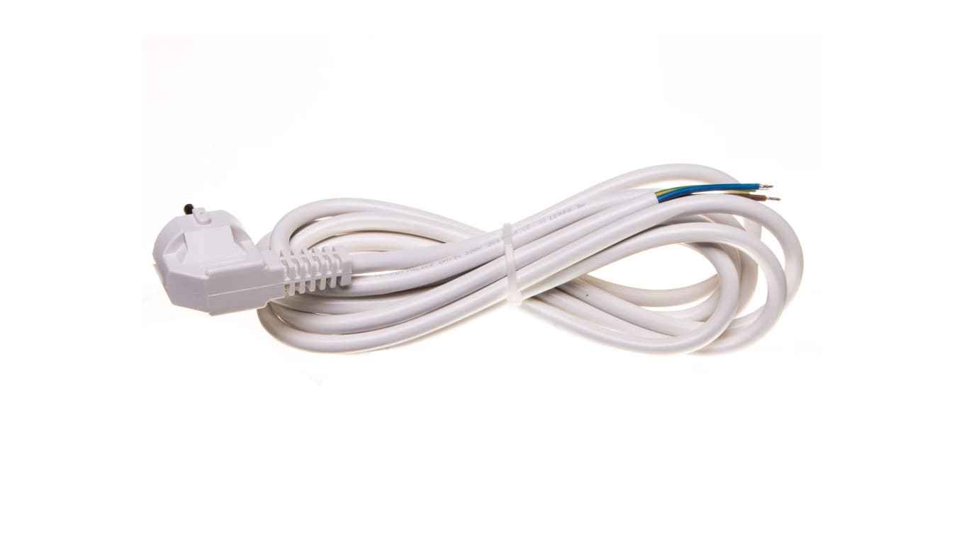 Przewód przyłączeniowy W-3 3x1,5 mm2 biały z wtyczką kątową 3m 51.935