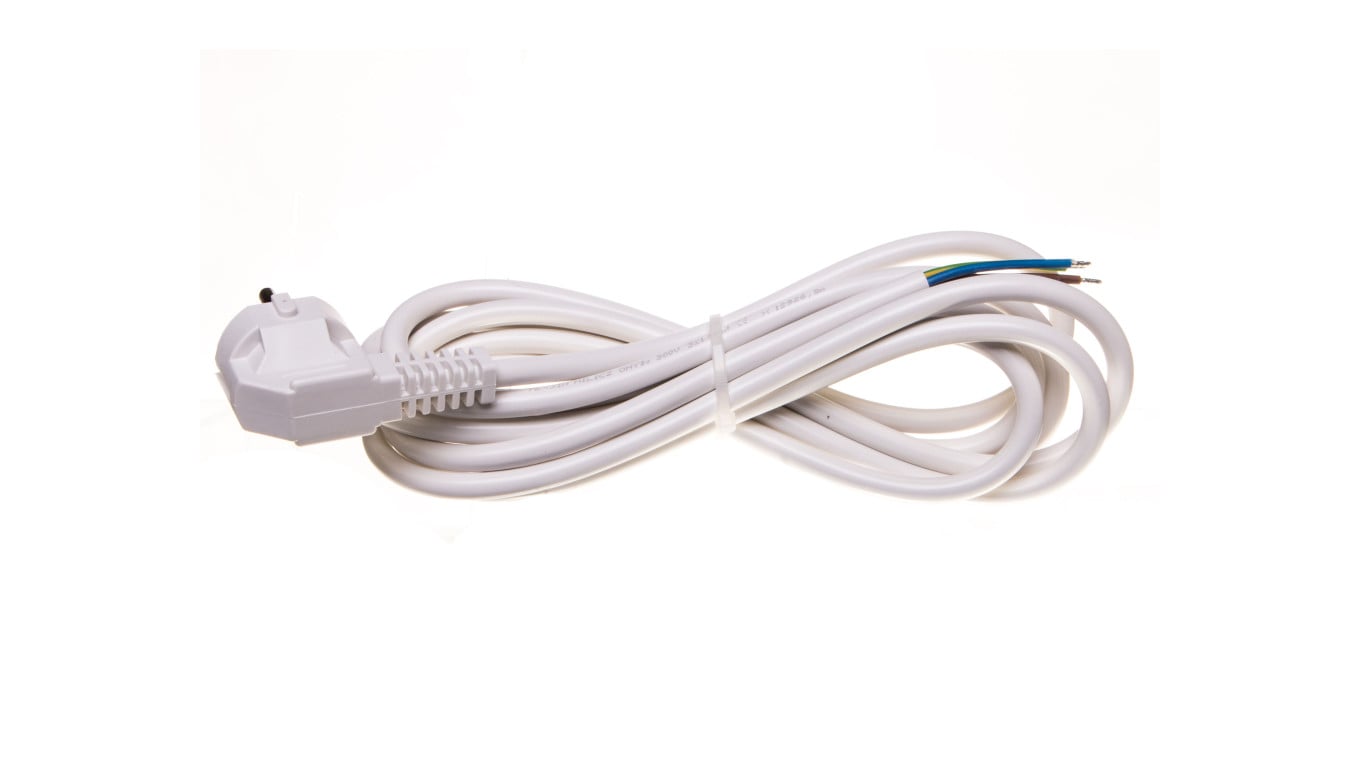 Przewód przyłączeniowy W-3 3x1,5 mm2 biały z wtyczką kątową 3m 51.935