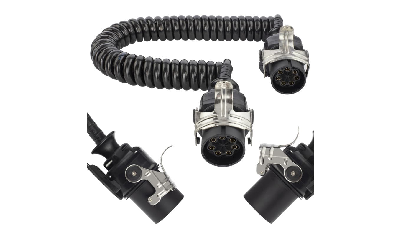 Przewód spiralny QLY-s kabel do naczepy zakończony wtykami 7-pin do systemu EBS / ABS 24V 4m