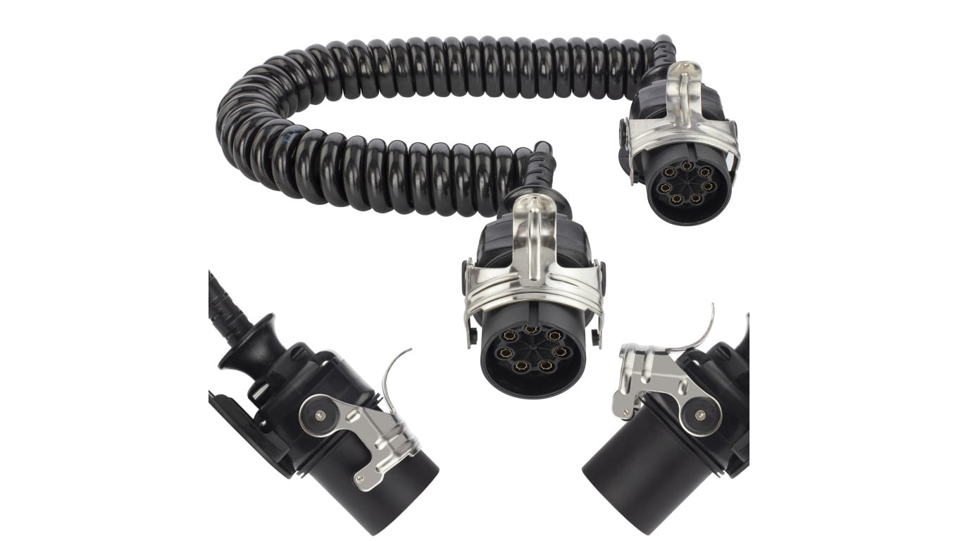 Przewód spiralny QLY-s kabel do naczepy zakończony wtykami 7-pin do systemu EBS / ABS 24V 4m