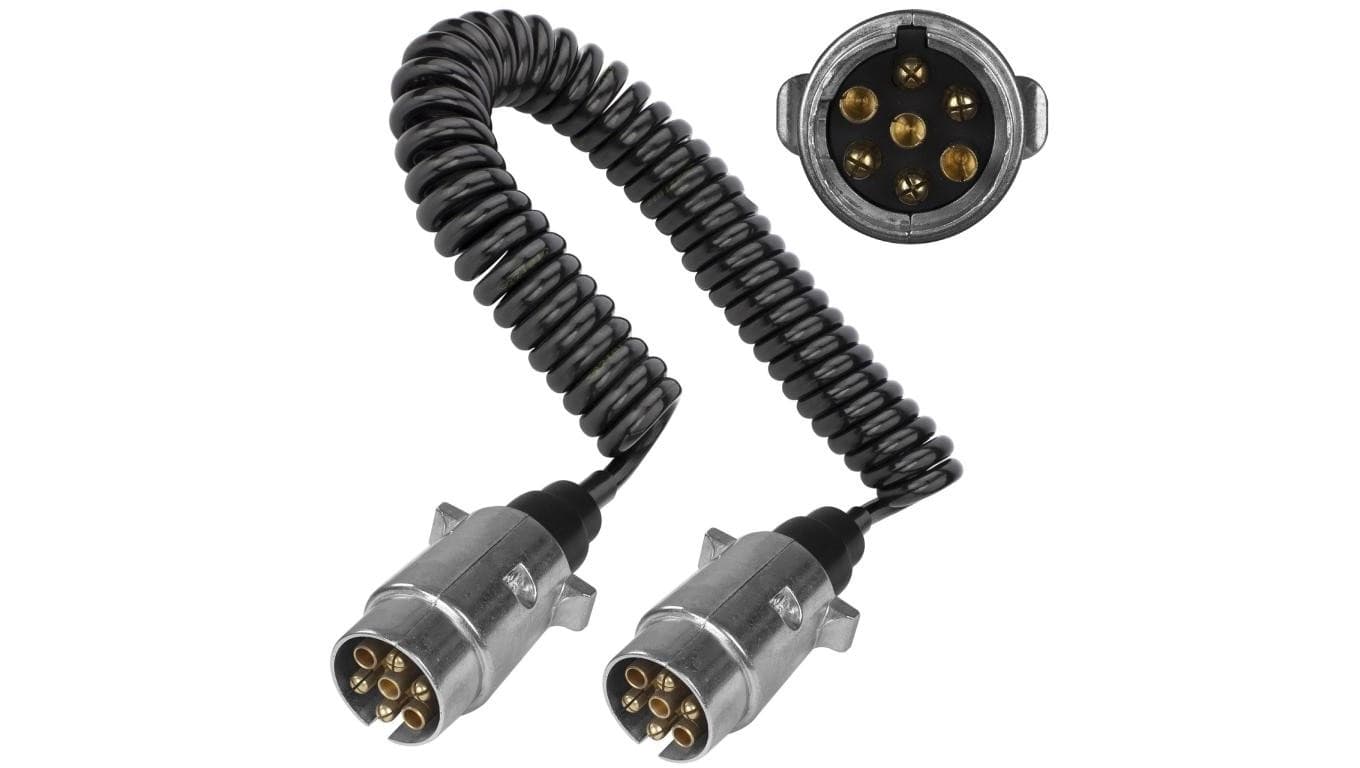 Przewód spiralny QLY-s kabel do przyczepy zakończony metalowymi wtykami 7-pin 12V 5m