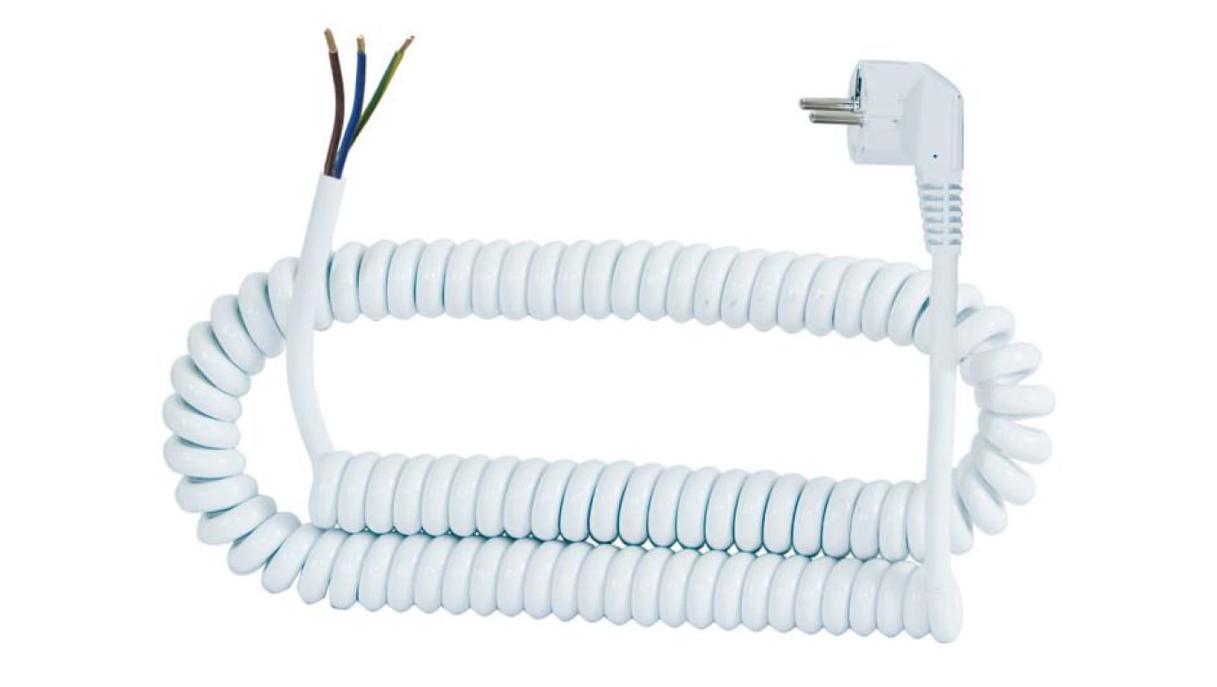 Przewód spiralny z wtyczką kątową 05VVH8-F - 3x1mm2 - 10m - biały