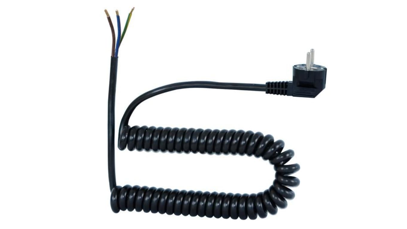 Przewód spiralny z wtyczką kątową 05VVH8-F - 3x1mm2 - 10m - czarny