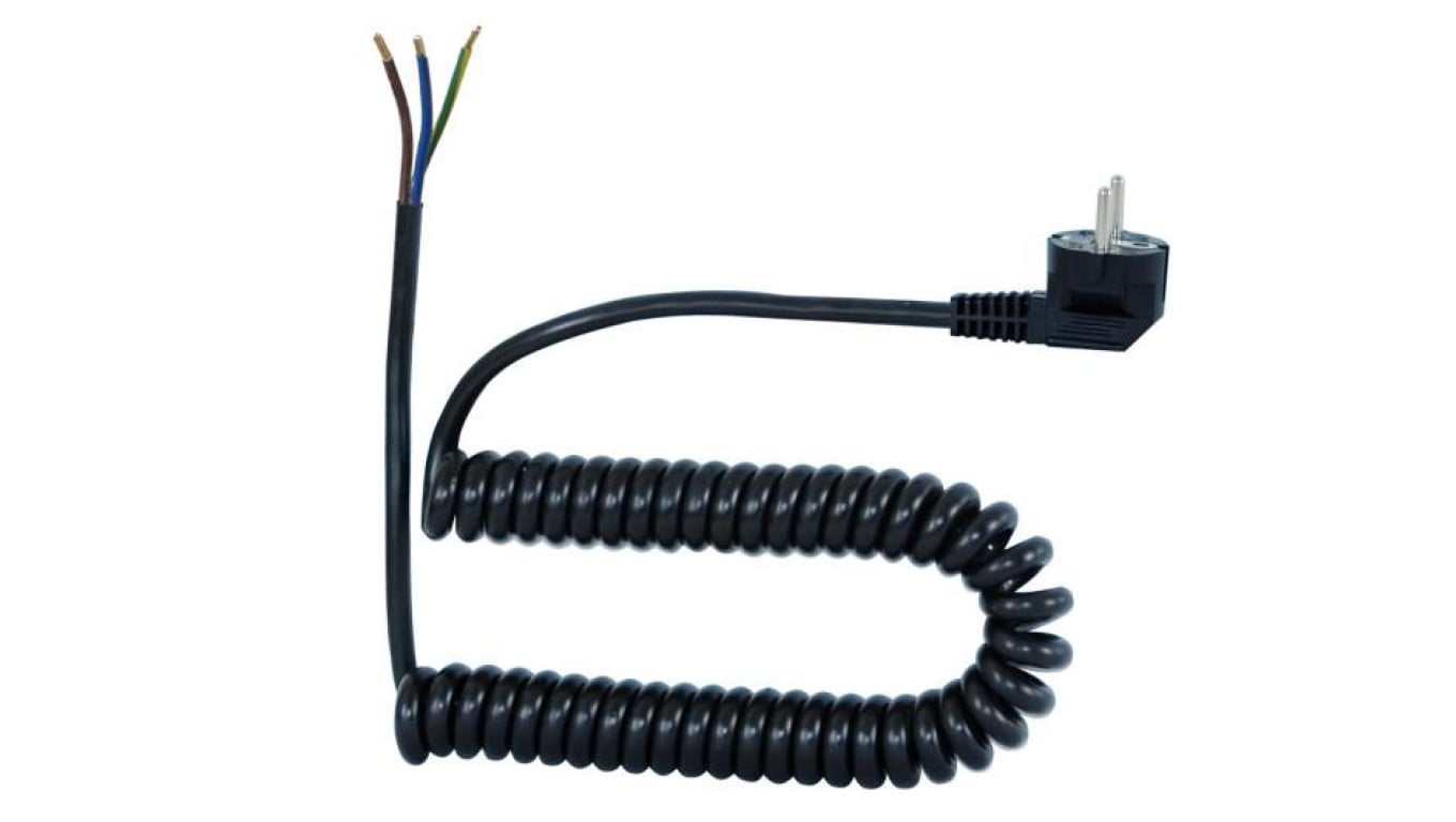Przewód spiralny z wtyczką kątową 05VVH8-F - 3x1mm2 - 10m - czarny