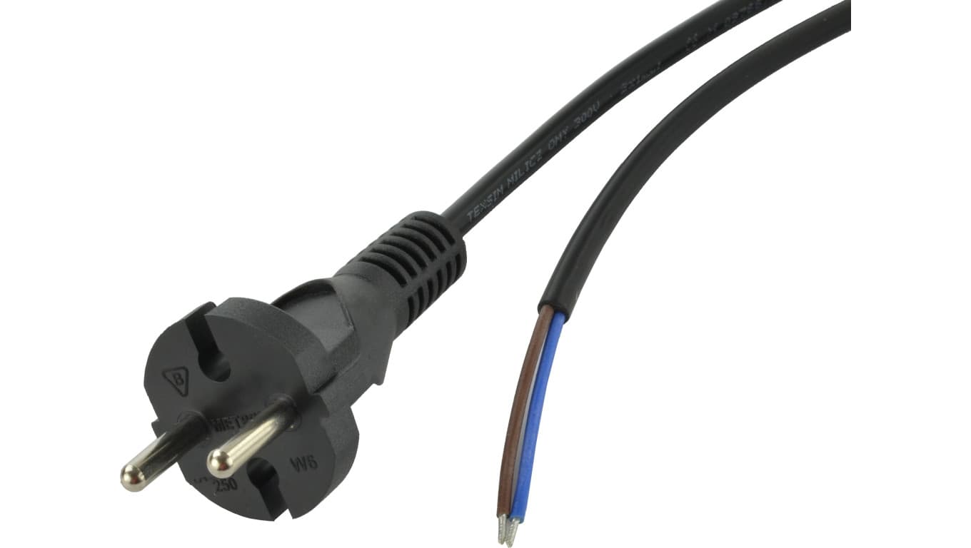 Przewód z wtyczką 2x1mm 10m czarny W-6