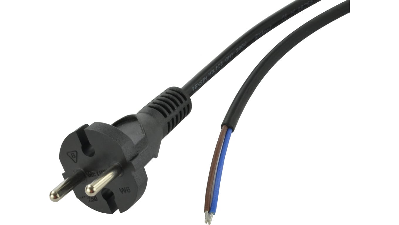 Przewód z wtyczką 2x1mm 10m czarny W-6