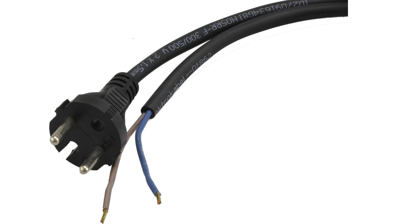 Przewód z wtyczką gumowy 2x1,0mm 3m czarny