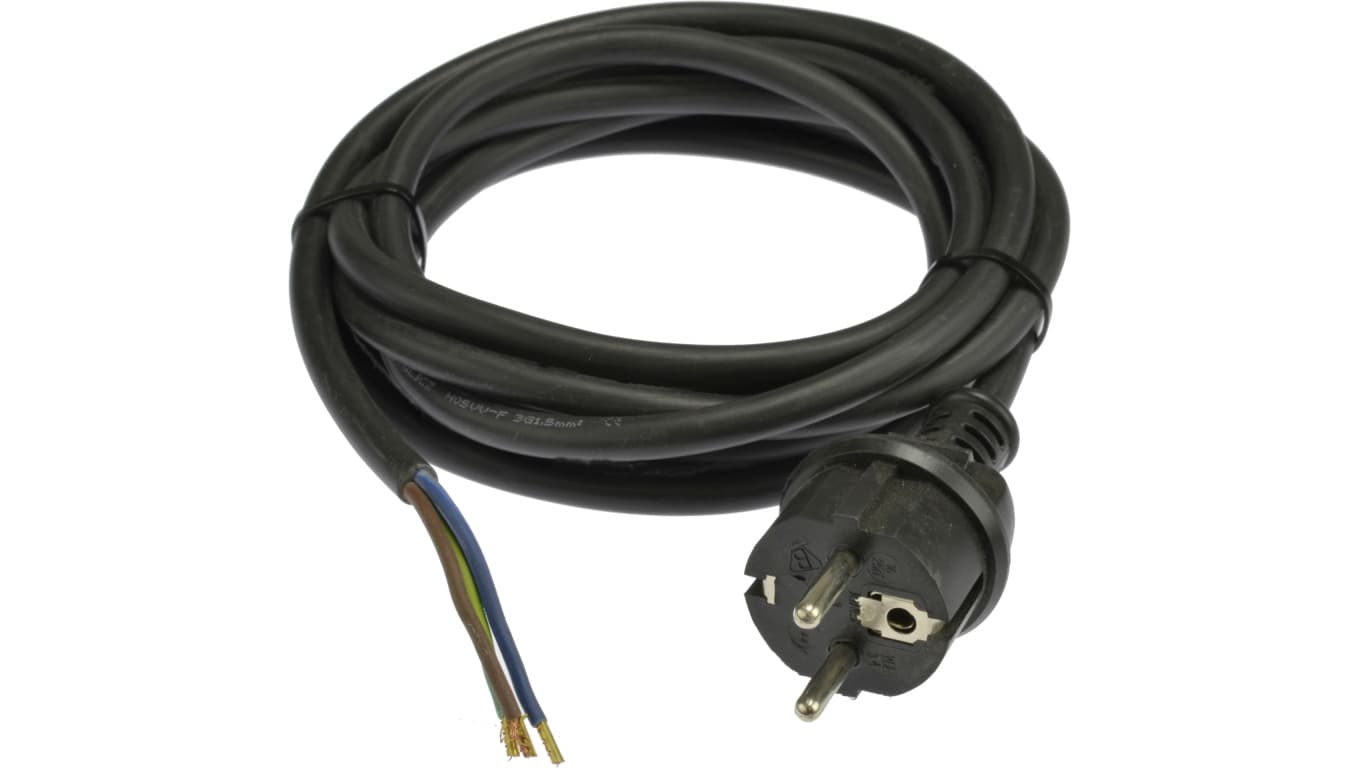 Przewód z wtyczką prostą H03VV-F 3x1,5mm 3m czarny IP44