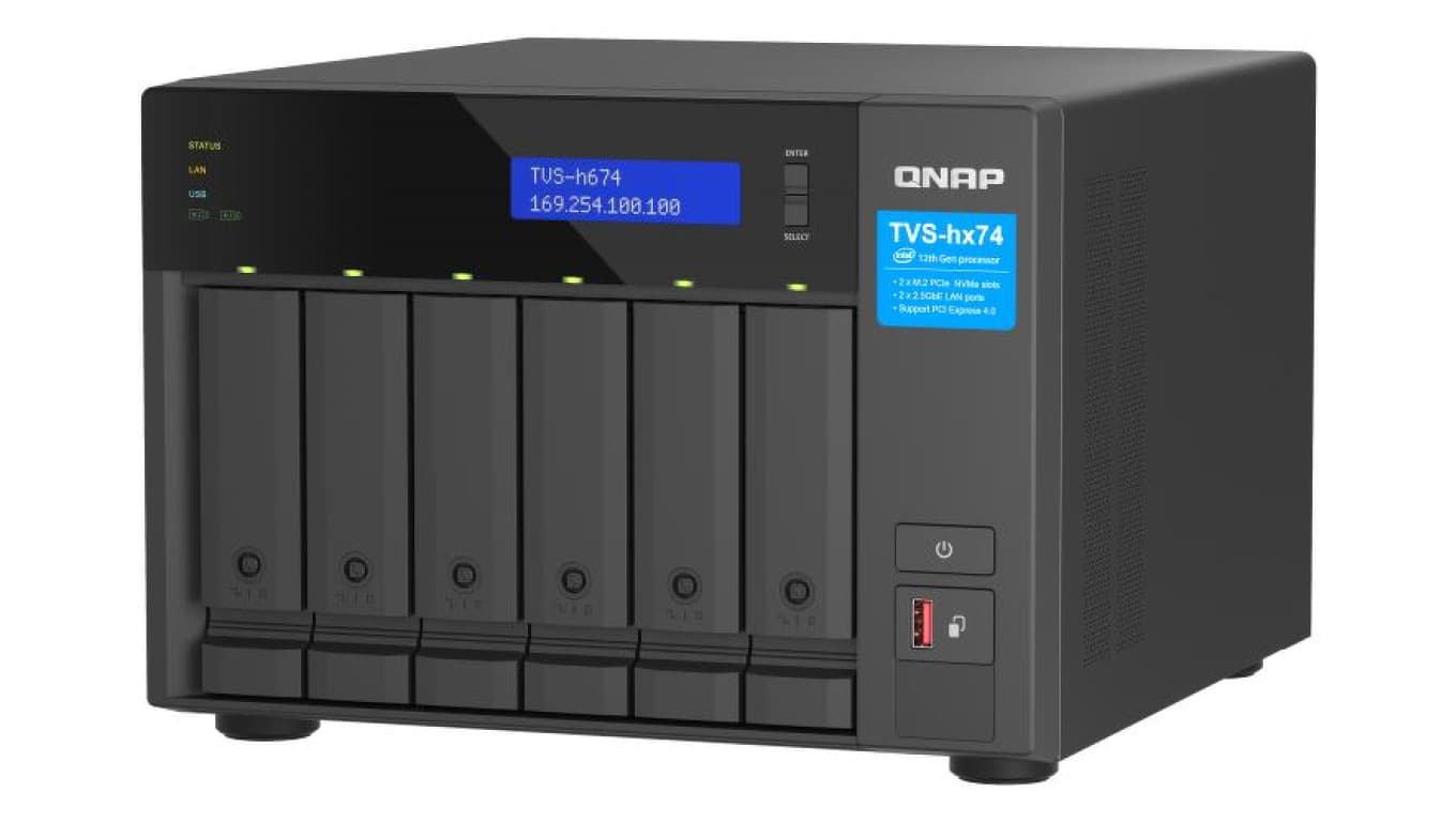 QNAP TVS-h674-i3-16G 6-zatokowy serwer NAS, Intel Core, 16GB RAM, 2x 2,5GbE RJ-45, PCIe Gen4 Tower