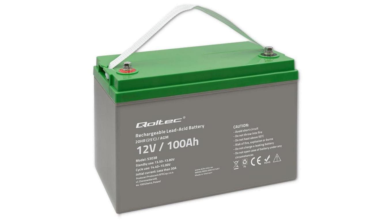 Qoltec Akumulator AGM 12V 100Ah 28.1kg Bezobsługowy Mocny LongLife do UPS, kampera, łodzi, pieca