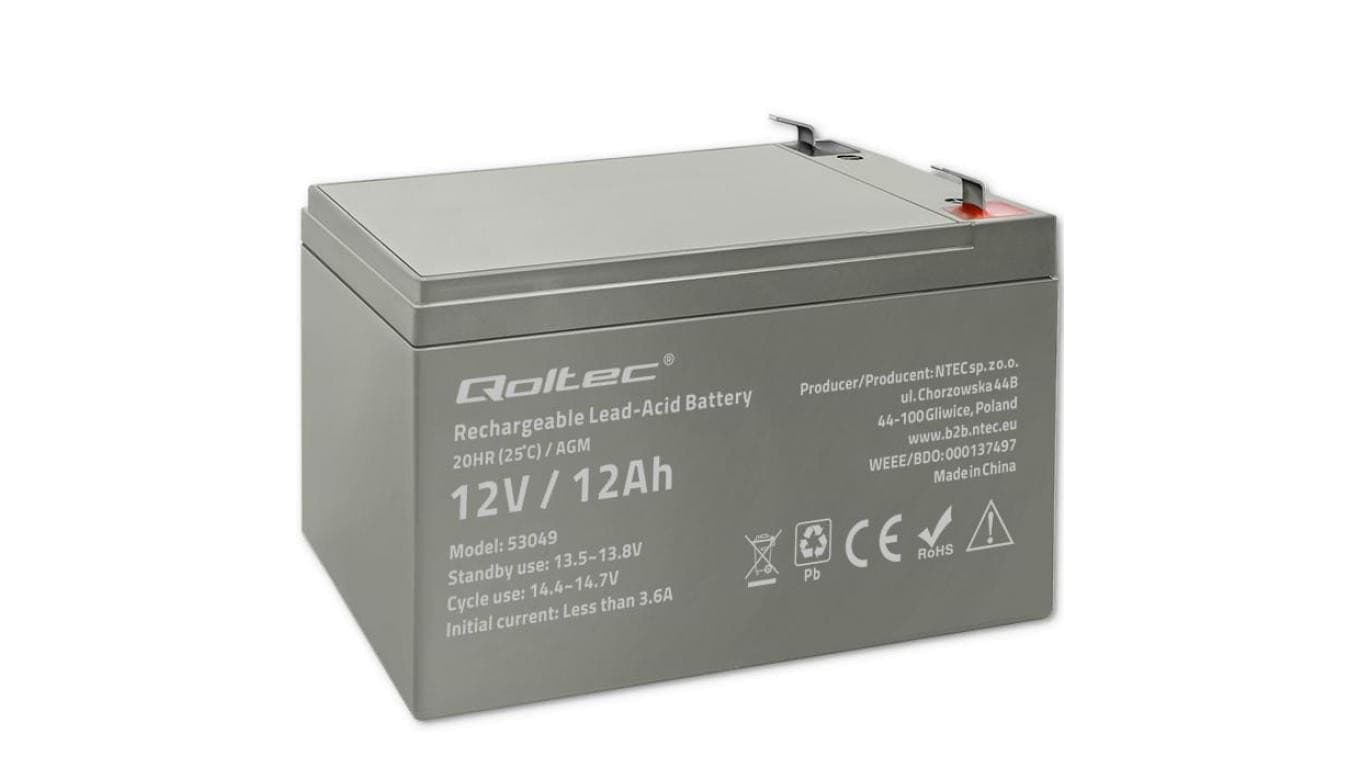 Qoltec Akumulator AGM 12V 12Ah Bezobsługowy Wydajny LongLife do UPS, security