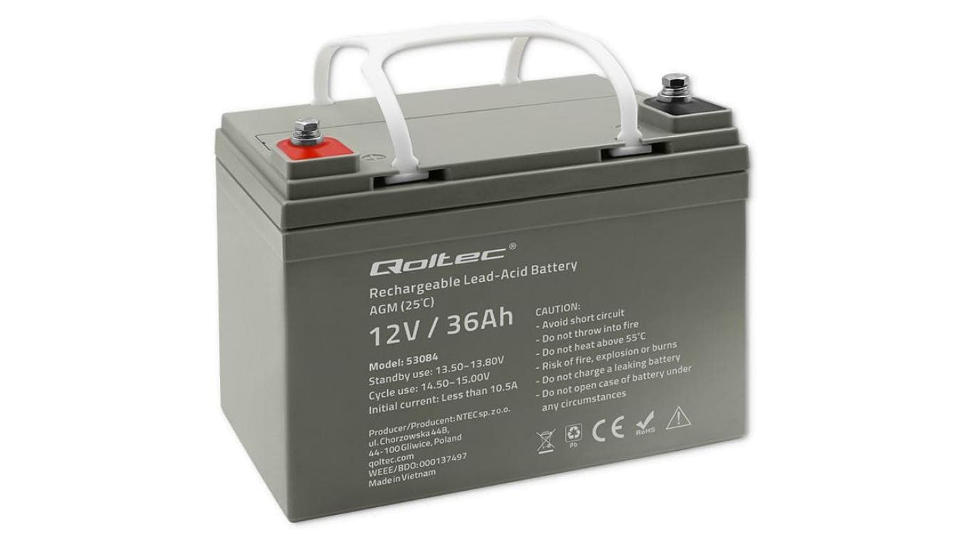 Qoltec Akumulator AGM 12V 36Ah Bezobsługowy Wydajny LongLife do UPS, skutera