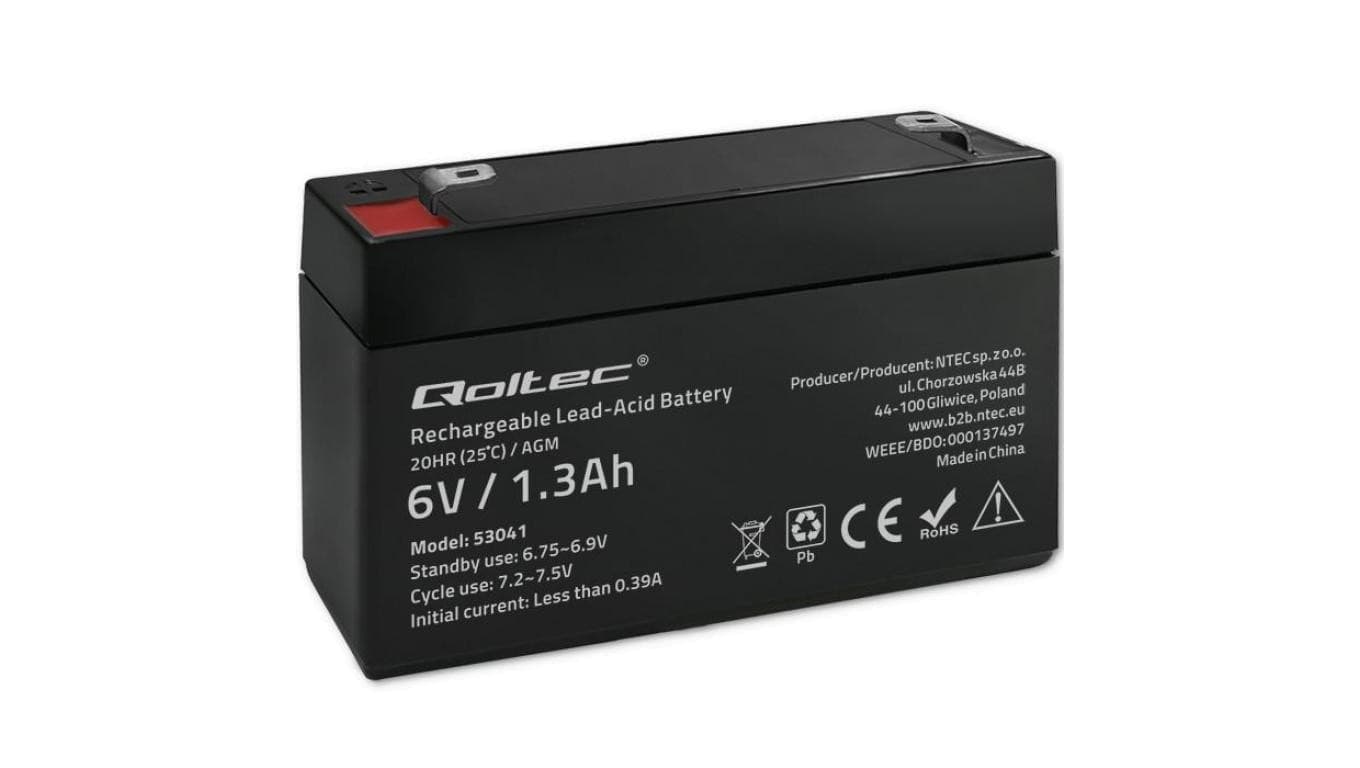 Qoltec Akumulator AGM 6V 1.3Ah Bezobsługowy Wydajny LongLife do UPS, wagi, kasy