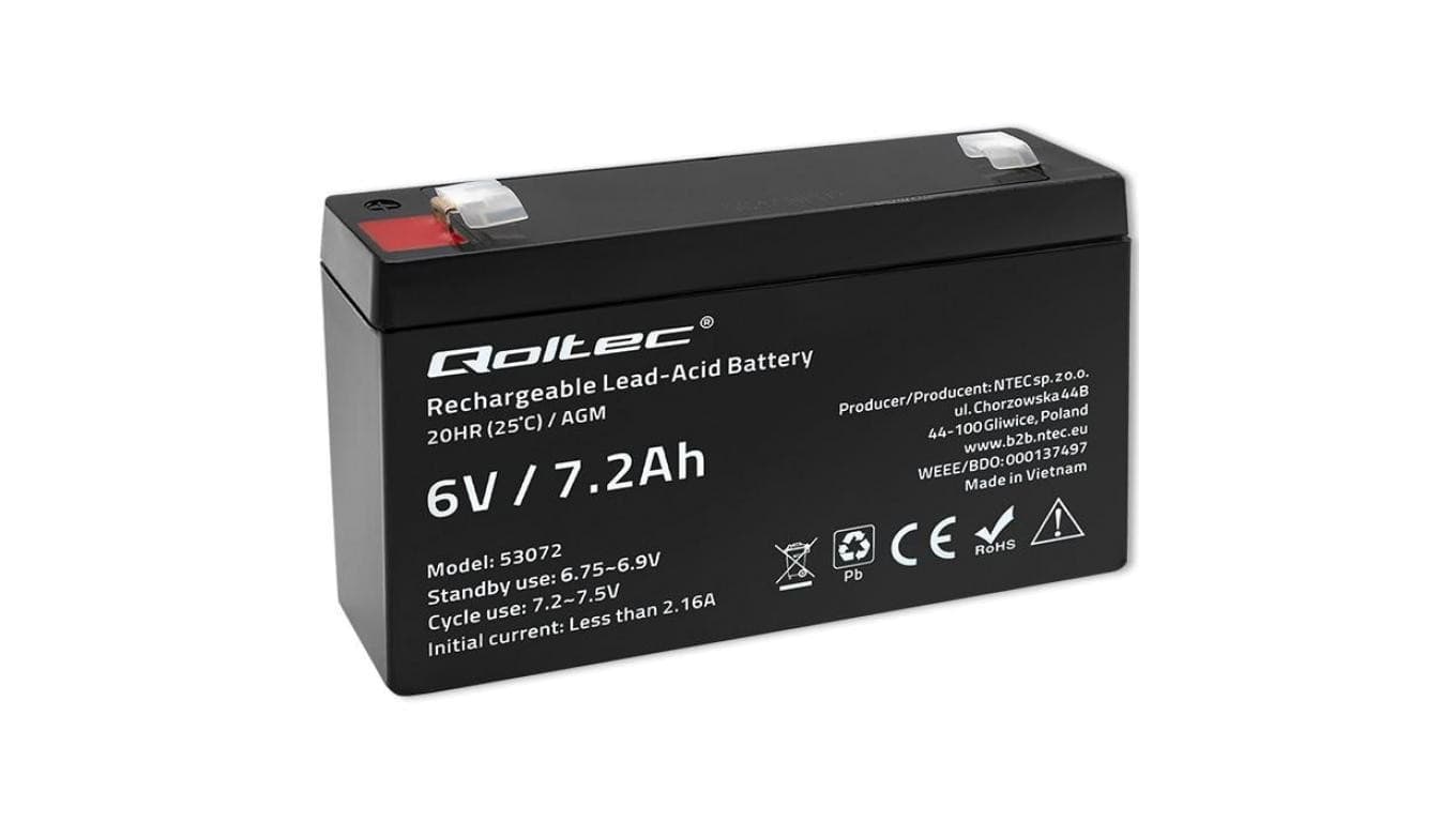 Qoltec Akumulator AGM 6V 7.2Ah Bezobsługowy Wydajny LongLife do zabawek, pojazdów