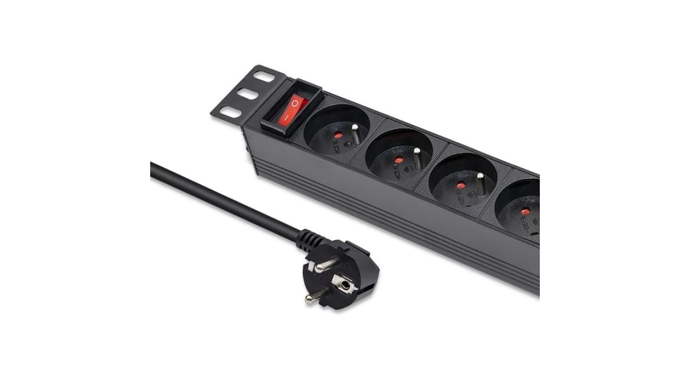 Qoltec Aluminiowa Listwa zasilająca PDU do RACK 10 1U 16A 4xFRENCH 1.8m