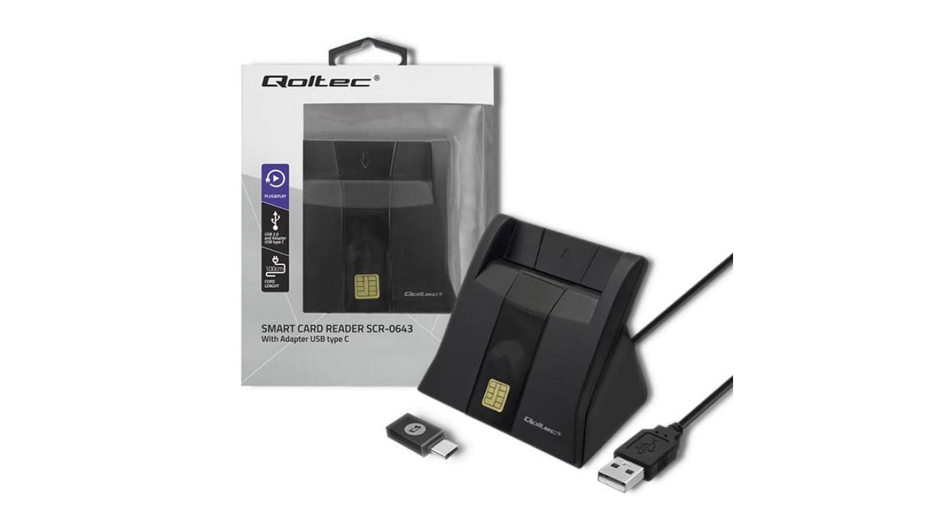 Qoltec Inteligentny czytnik chipowych kart ID SCR-0643 USB 2.0 + Adapter USB-C