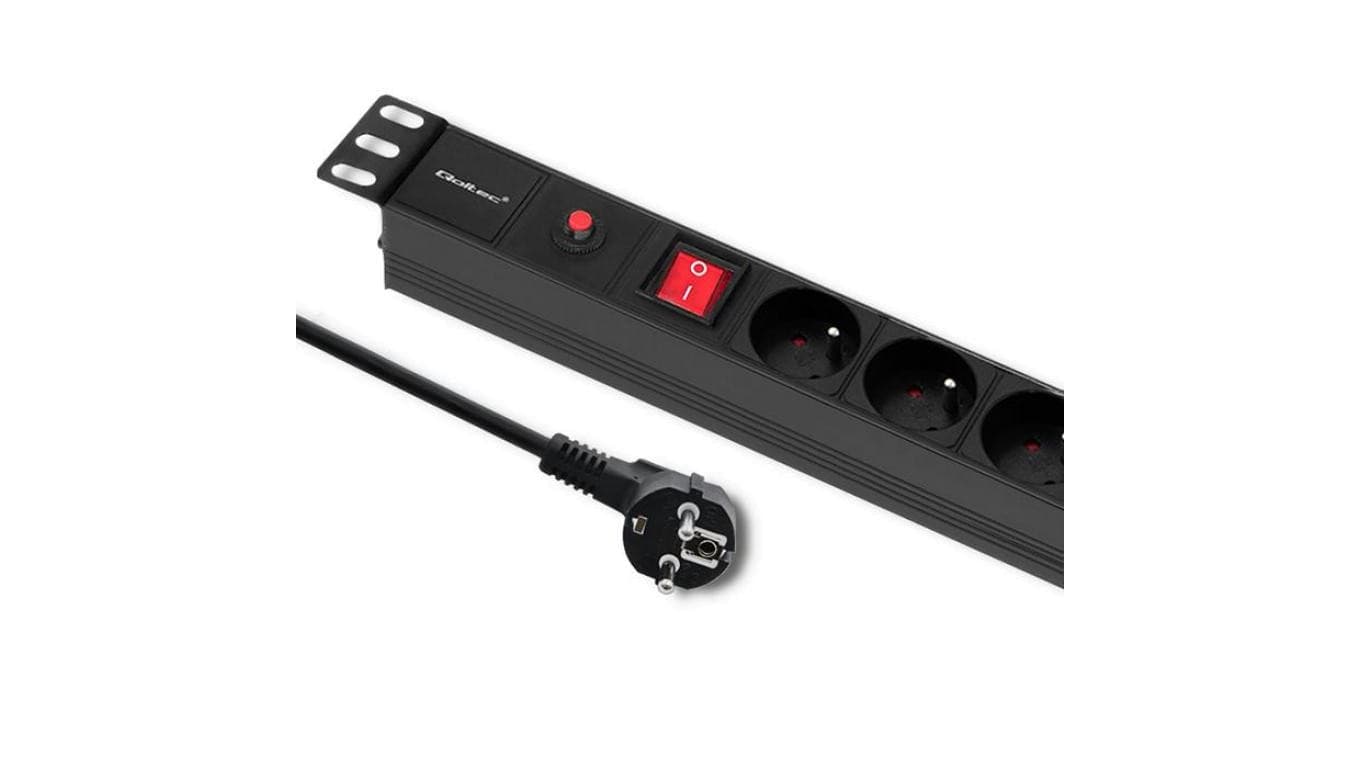 Qoltec Listwa zasilająca antyprzeciążeniowa CB do szafy RACK 19 1U 16A PDU 6xFRENCH 2m