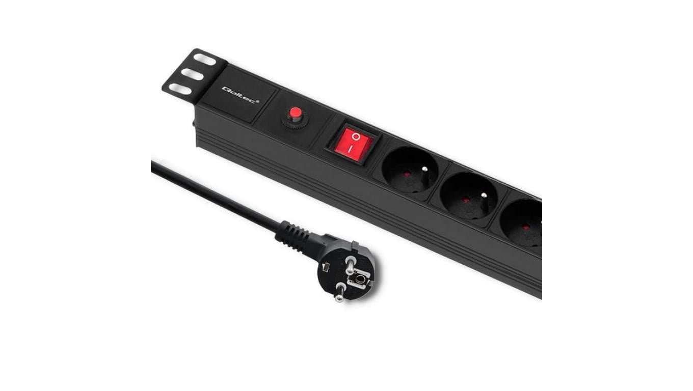 Qoltec Listwa zasilająca antyprzeciążeniowa CB do szafy RACK 19 1U 16A PDU 6xFRENCH 2m