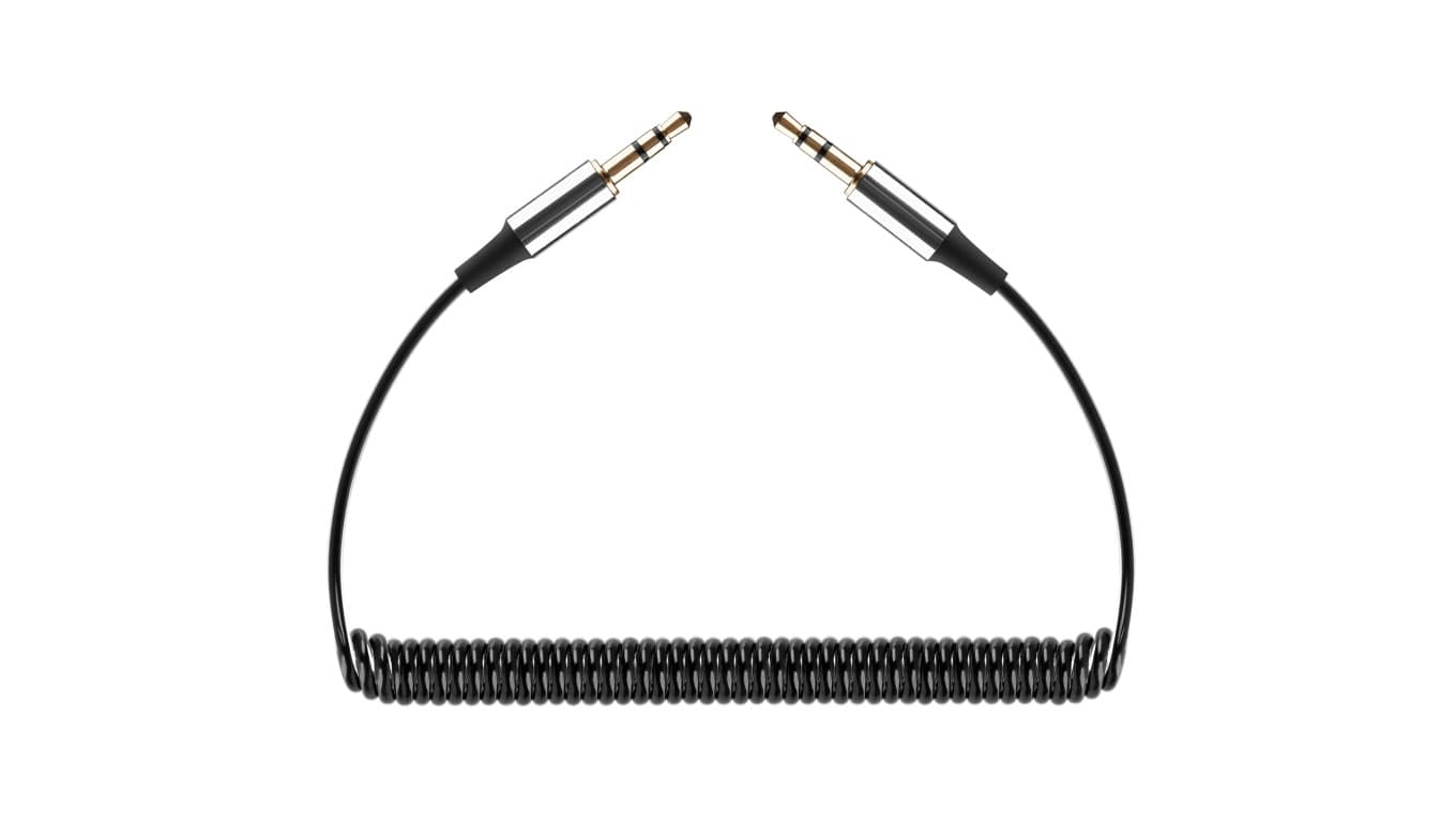 REBEL Kabel spiralny Audio AUX mini Jack 3,5mm Stereo (wtyk / wtyk) Czarny 1m