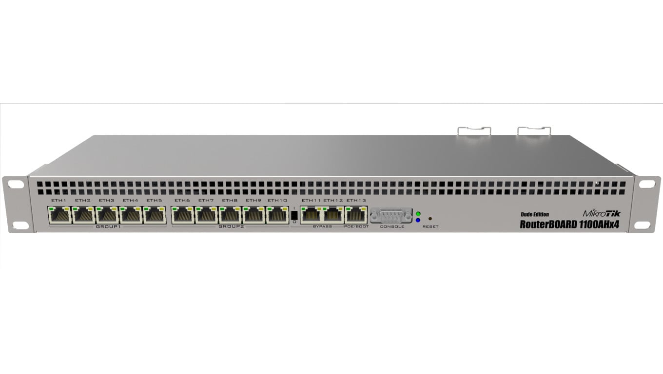 Router 13x RJ45 1000Mb/s, 1x microSD, 2x SATA, 2x M.2, 60GB dysk w zestawie MikroTik RB1100AHx4 Dude Edition