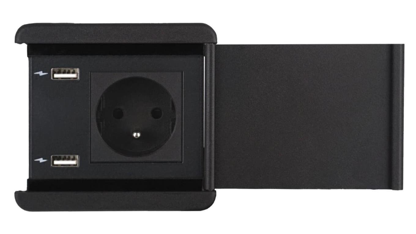 SOURCE COVER gniazdo B/B/B 1xUTE ład. USB A/A 12W przewód 2m z wtyczką czarny 8164