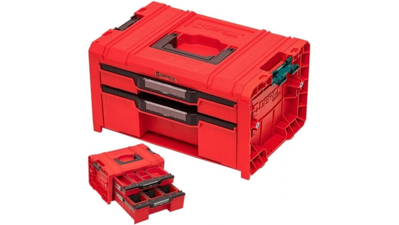 Skrzynka narzędziowa z organizatorem 2 szuflady PRO Drawer 2 Toolbox Basic QBRICK SYSTEM RED