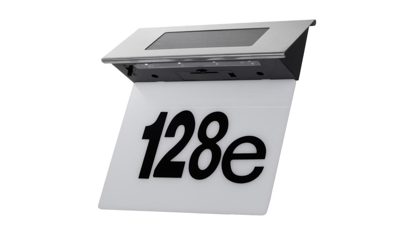 Solarna lampa LED z numerem domu Maclean, IP44, 1W, 100lm, 6000K, akumulator 600 mAh, 2,5V DC 70mA, MCE423