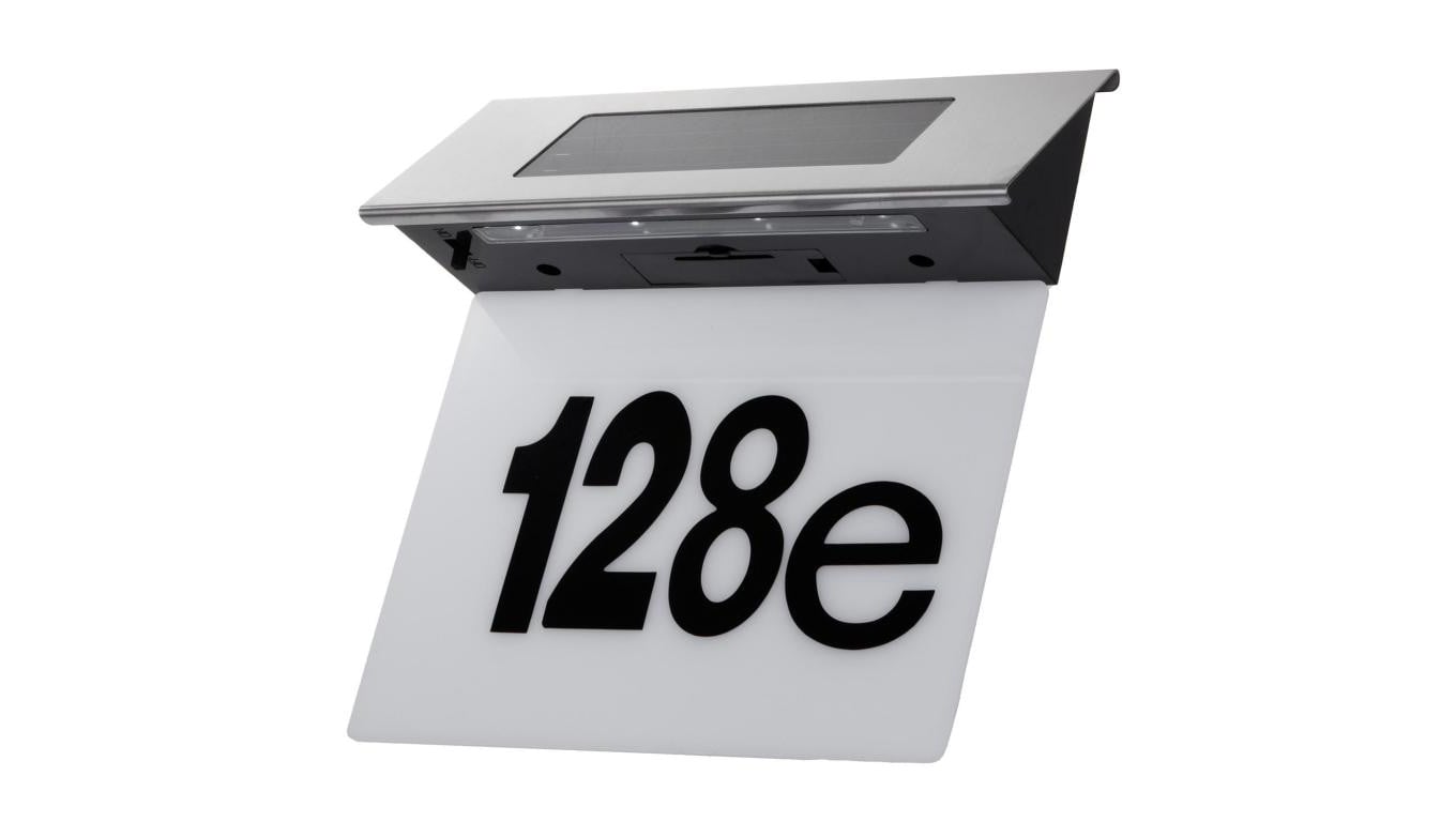 Solarna lampa LED z numerem domu Maclean, IP44, 1W, 100lm, 6000K, akumulator 600 mAh, 2,5V DC 70mA, MCE423