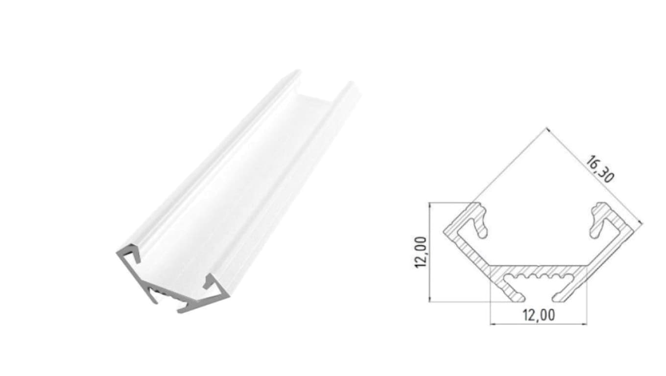 Narożny profil ALU biały lakier 3000mm CORNER white lacquer, max szer taśmy 12mm