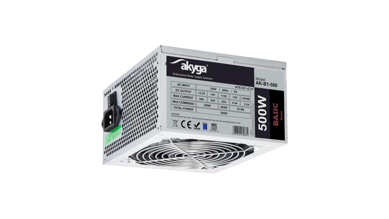 Zasilacz ATX 500W Akyga AK-B1-500 P4 PCI-E 6+2 pin 3x SATA 2x Molex PPFC FAN 12cm