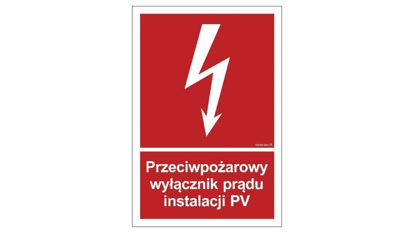 ZNAK - BC145 Przeciwpożarowy wyłącznik prądu instalacji PV 35 x 51,8 cm KN - Folia podłogowa