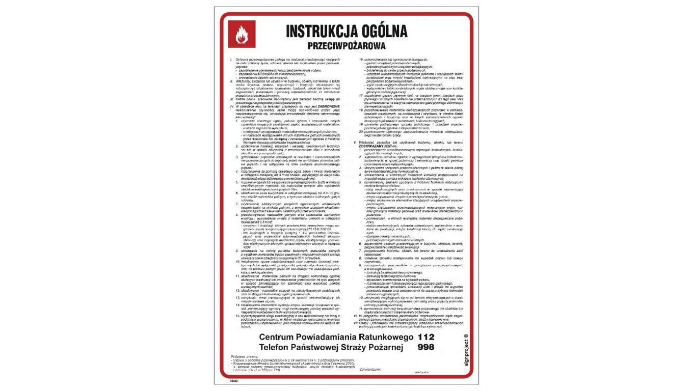ZNAK - DB001 Instrukcja ogólna przeciwpożarowa 24,5 x 35 cm FN - Folia samoprzylepna