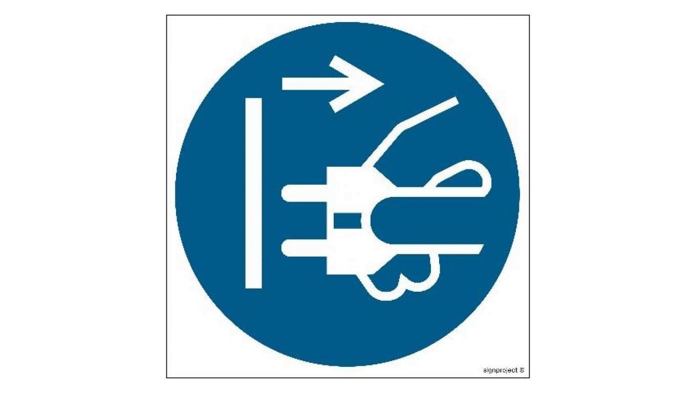 ZNAK - GJ006 Nakaz odłączenia urządzenia od sieci elektrycznej 25 x 25 cm PN - Płyta 1mm