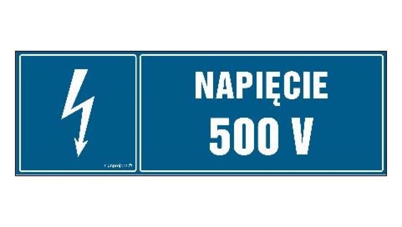 ZNAK - HI002 Napięcie 500 V - arkusz 8 naklejek - arkusz 8 naklejek 10 x 3,3 cm FN - Folia samoprzylepna