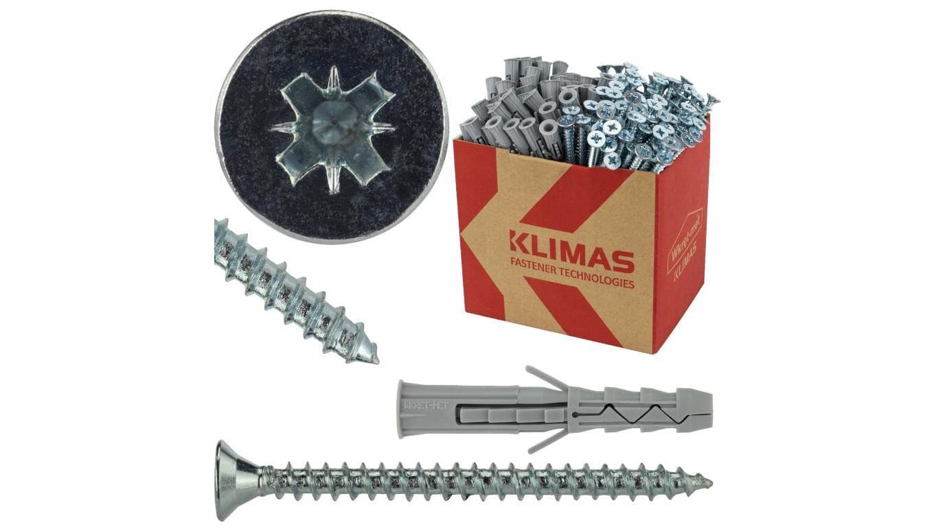 Kołki rozporowe wkręcane KRX 6x30mm z wkrętem PZ 3,5x30mm z łbem stożkowym do betonu, cegły ceramicznej i cegły silikatowej KLIM