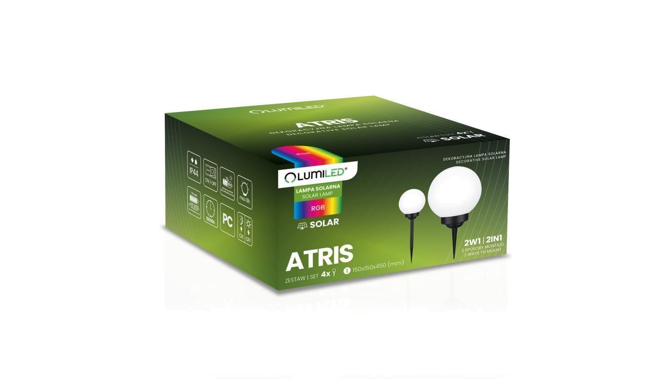 Lampa Solarna Ogrodowa LED ATRIS Wbijana Naziemna Biała Kula 15cm RGB LUMILED