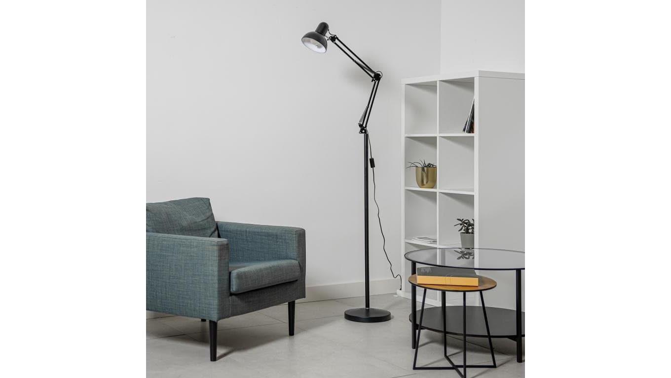 Lampa Stojąca Podłogowa Stołowa LED E27 Czarna z Regulacją Wysokości Belsa Lumiled